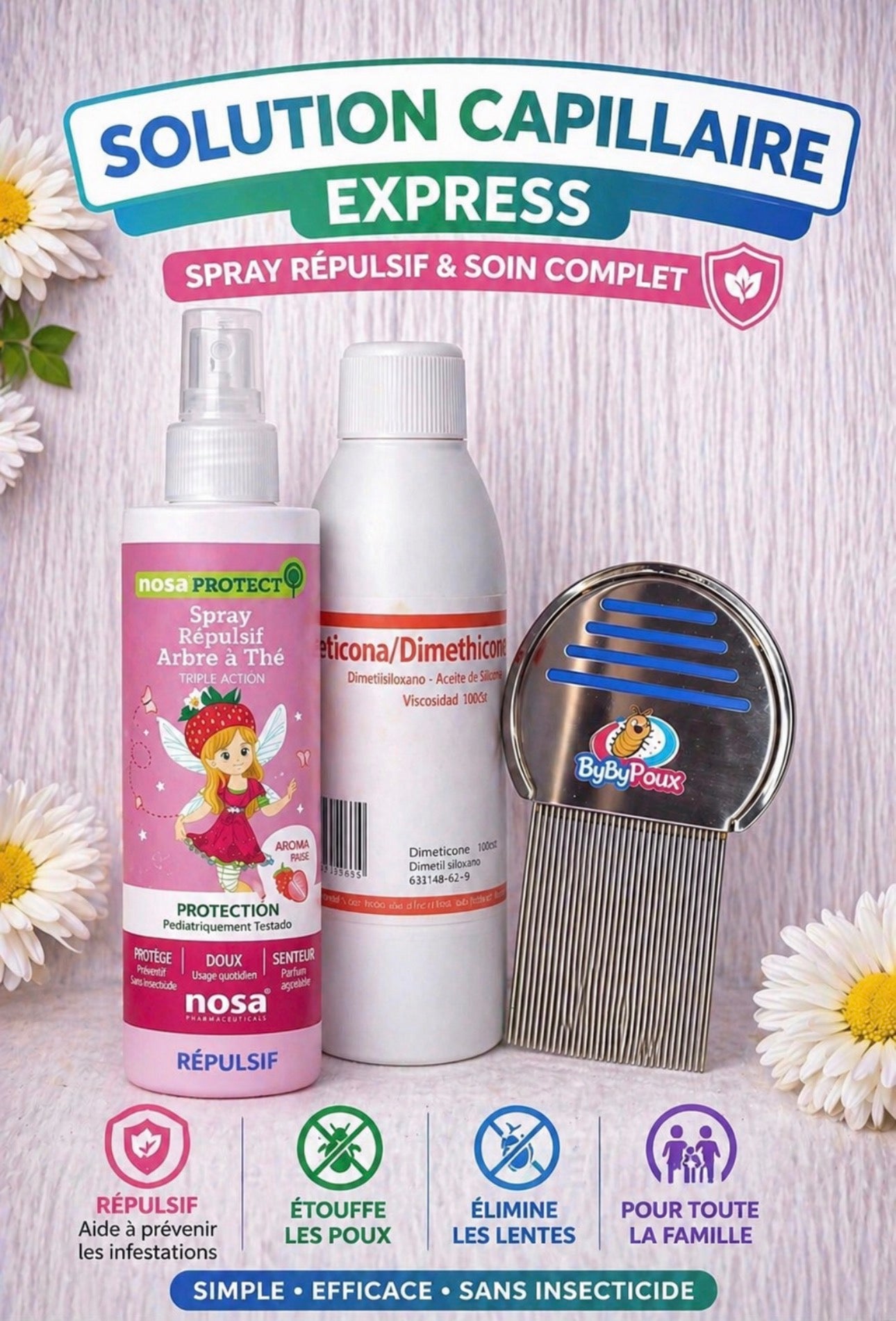 Diméthicone + Spray protecteur + Peigne professionnel